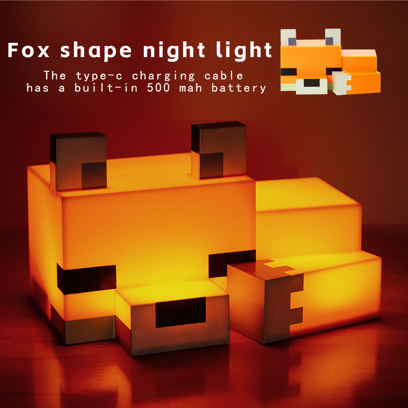 Fox-Shaped Night Light – USB-C Rechargeable, Built-in 500mAh Battery, Cute Desk Lamp