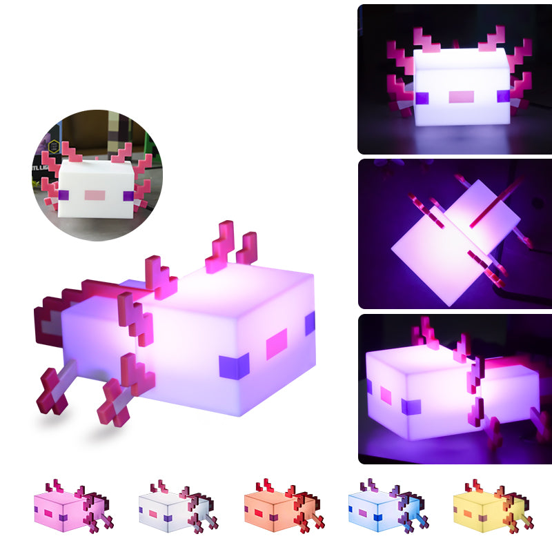 Pixel Pet "Newt" Night Light โ Cute Axolotl, 5-Color LED, One-Click Operation, Rechargeable, Long-Lasting, Game-Inspired Design
