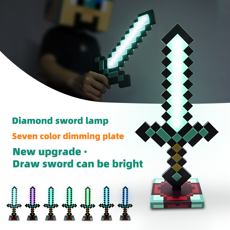 DIYCOM Pixel Diamond Sword Lamp â Interactive Draw-to-Light Design, 7 Colors, Gamer Room Must-Have