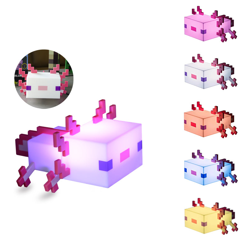 Pixel Pet "Newt" Night Light โ Cute Axolotl, 5-Color LED, One-Click Operation, Rechargeable, Long-Lasting, Game-Inspired Design