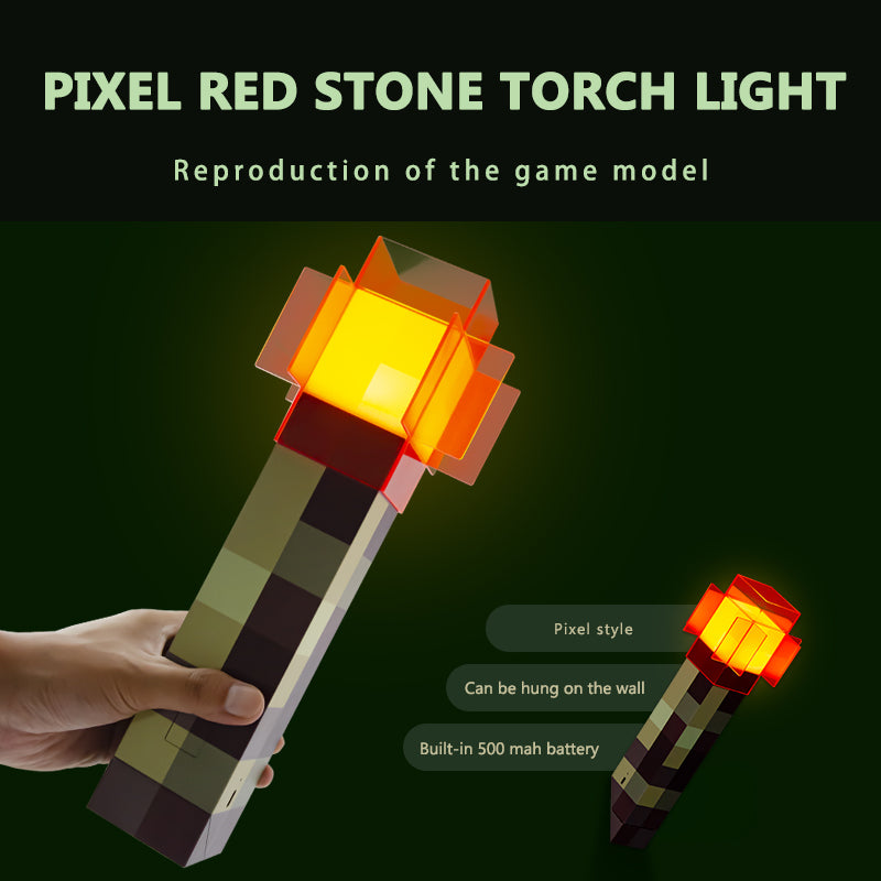 Pixel Style Red Stone Torch – Wall-Mountable, Game-Inspired Design, Built-in 500mAh Battery
