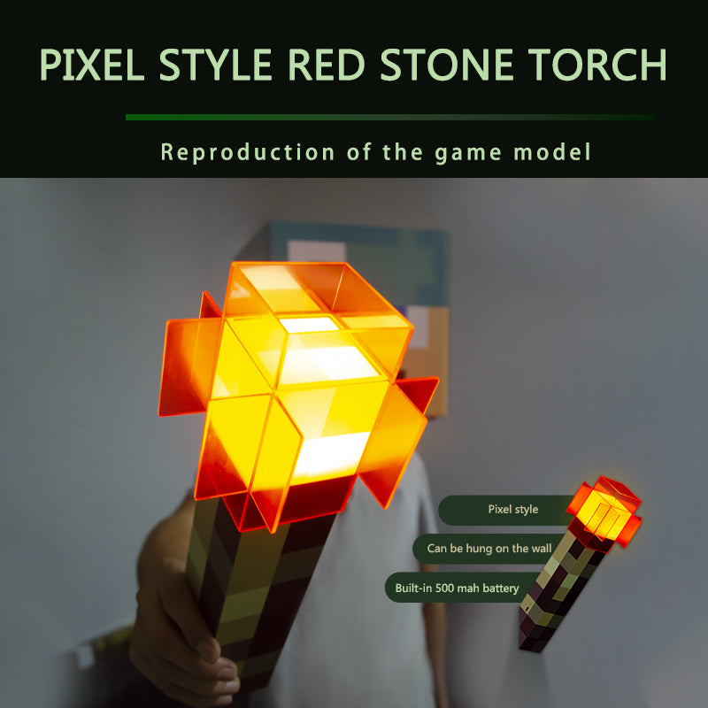 Pixel Style Red Stone Torch – Wall-Mountable, Game-Inspired Design, Built-in 500mAh Battery