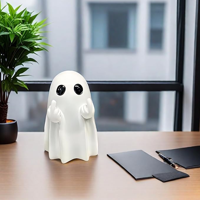 Halloween Ghost Figurine - Spooky Resin Ghost Statue, Cute Finger Ghost Ornaments