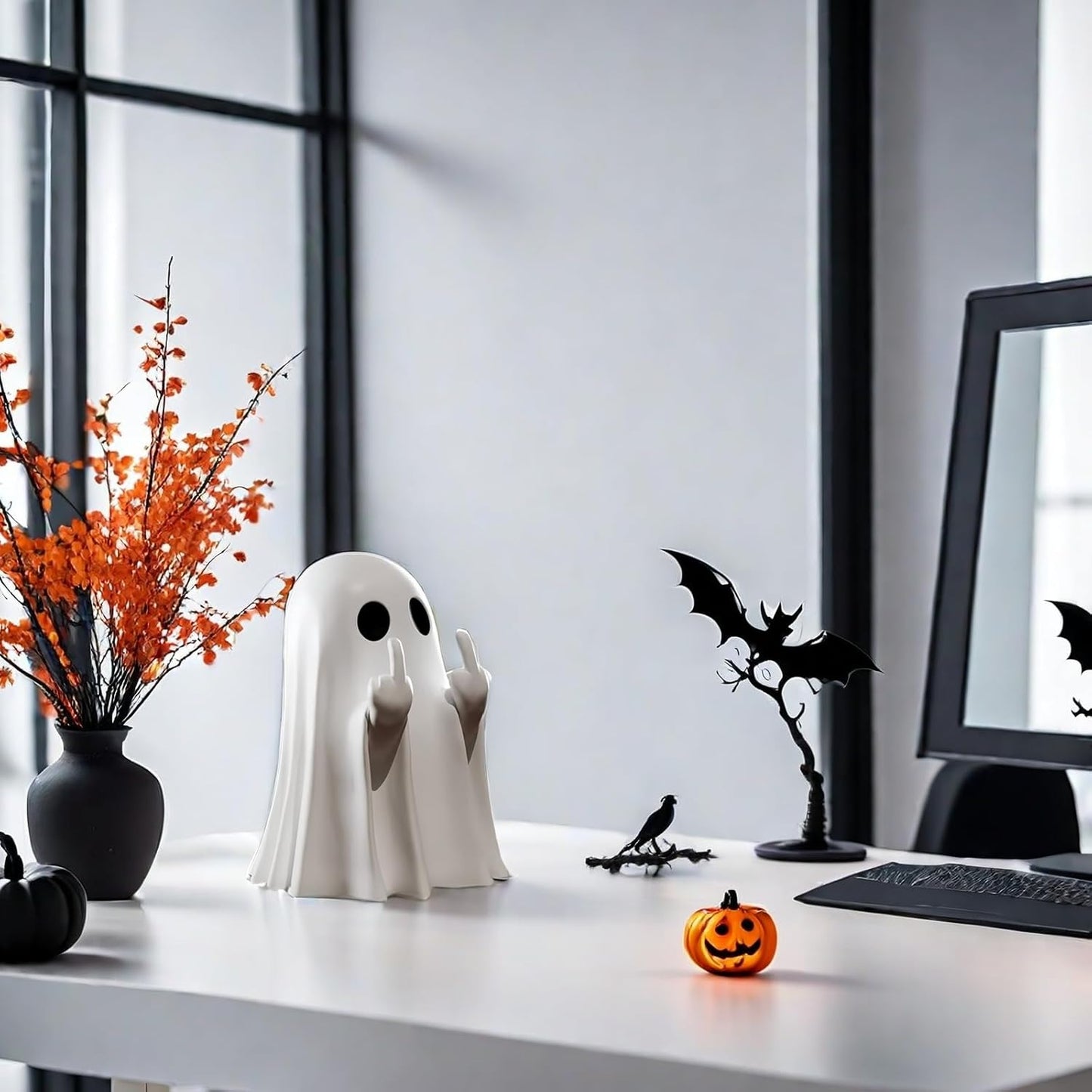 Halloween Ghost Figurine - Spooky Resin Ghost Statue, Cute Finger Ghost Ornaments