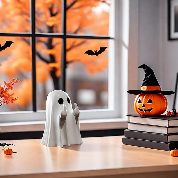 Halloween Ghost Figurine - Spooky Resin Ghost Statue, Cute Finger Ghost Ornaments