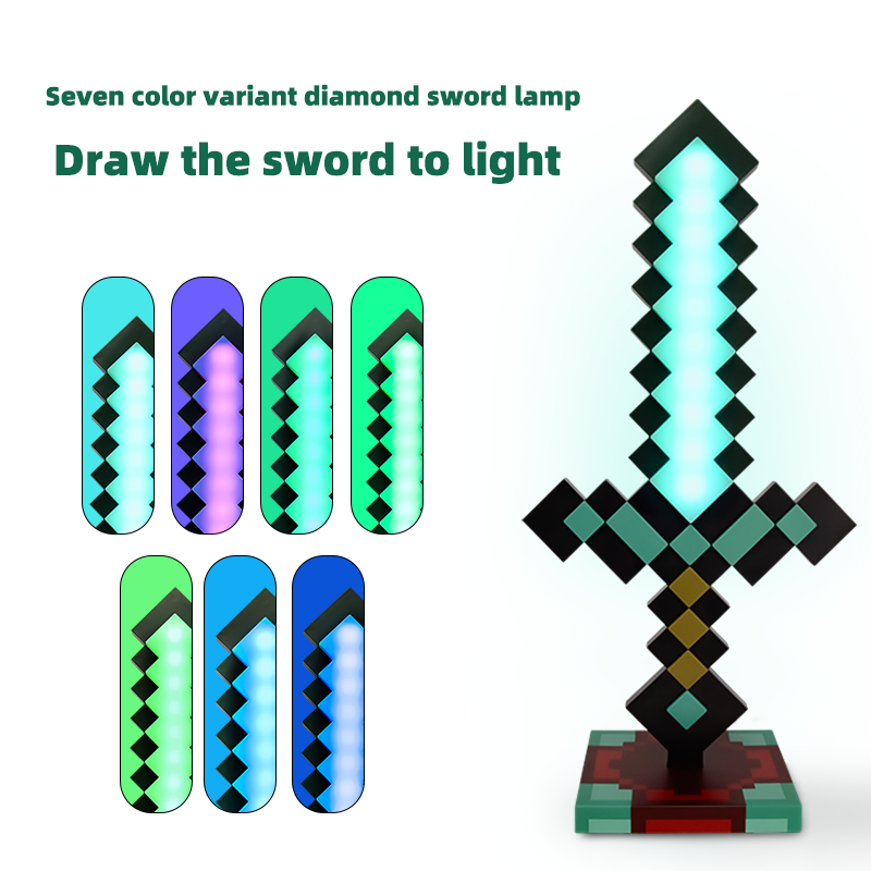 DIYCOM Pixel Diamond Sword Lamp â Interactive Draw-to-Light Design, 7 Colors, Gamer Room Must-Have