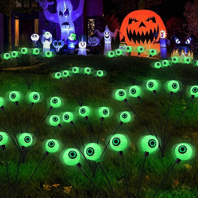 Dazzle Bright Halloween Decorations Outdoor,LED Solar Eyeball Pathway Lights, Scary Waterproof Solar Green Firefly Lights