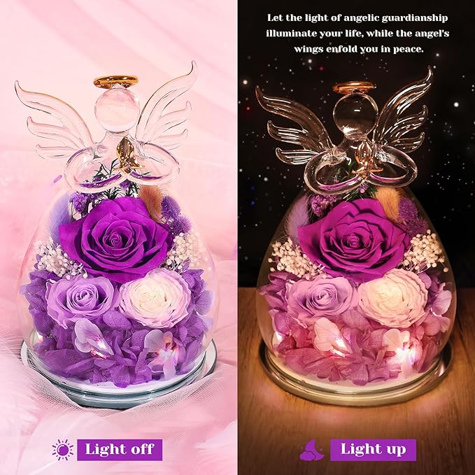 Preserved Rose Glass Flower Angel Figurine