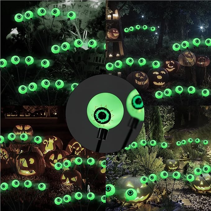 Dazzle Bright Halloween Decorations Outdoor,LED Solar Eyeball Pathway Lights, Scary Waterproof Solar Green Firefly Lights