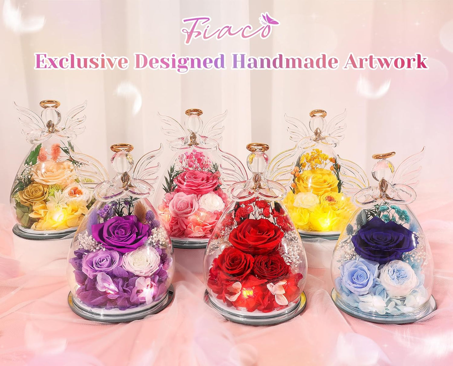 Preserved Rose Glass Flower Angel Figurine