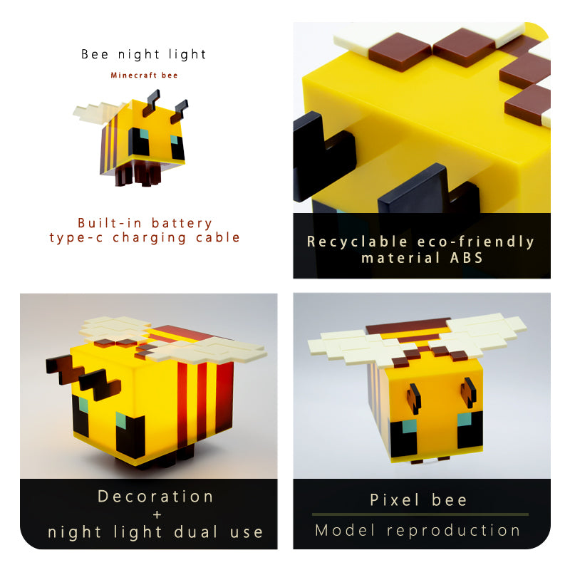 Pixel Pet: Bee Lamp โ Cute Pixel Bee Night Light, Soft LED Glow, One-Button Control, USB Rechargeable, Game-Inspired Decor