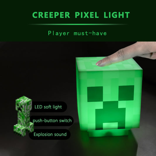 DIYCOM Pixel Style “Creeper” Night Light – Game-Inspired Lamp with LED Soft Glow, Explosion Sound & Push-Button Switch