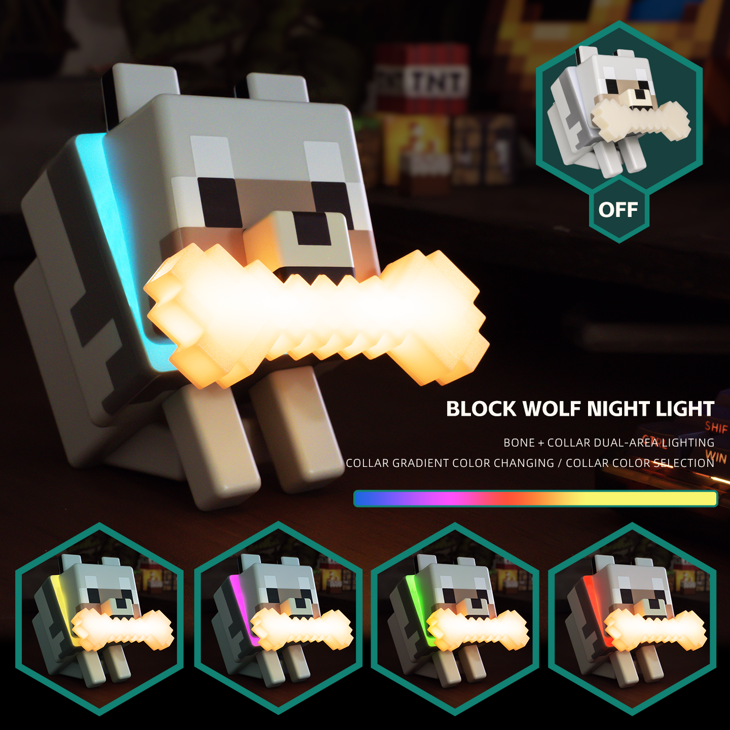 PIXEL BLOCK WOLF NIGHT LIGHT™