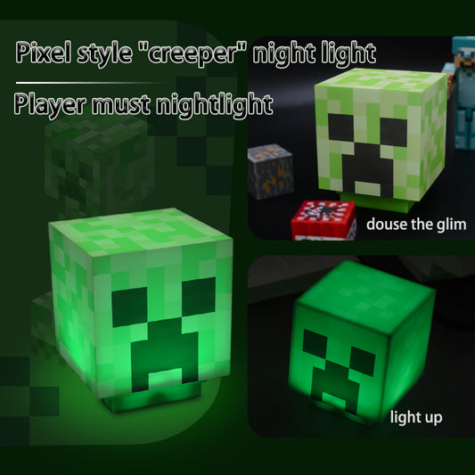 DIYCOM Pixel Style “Creeper” Night Light – Game-Inspired Lamp with LED Soft Glow, Explosion Sound & Push-Button Switch