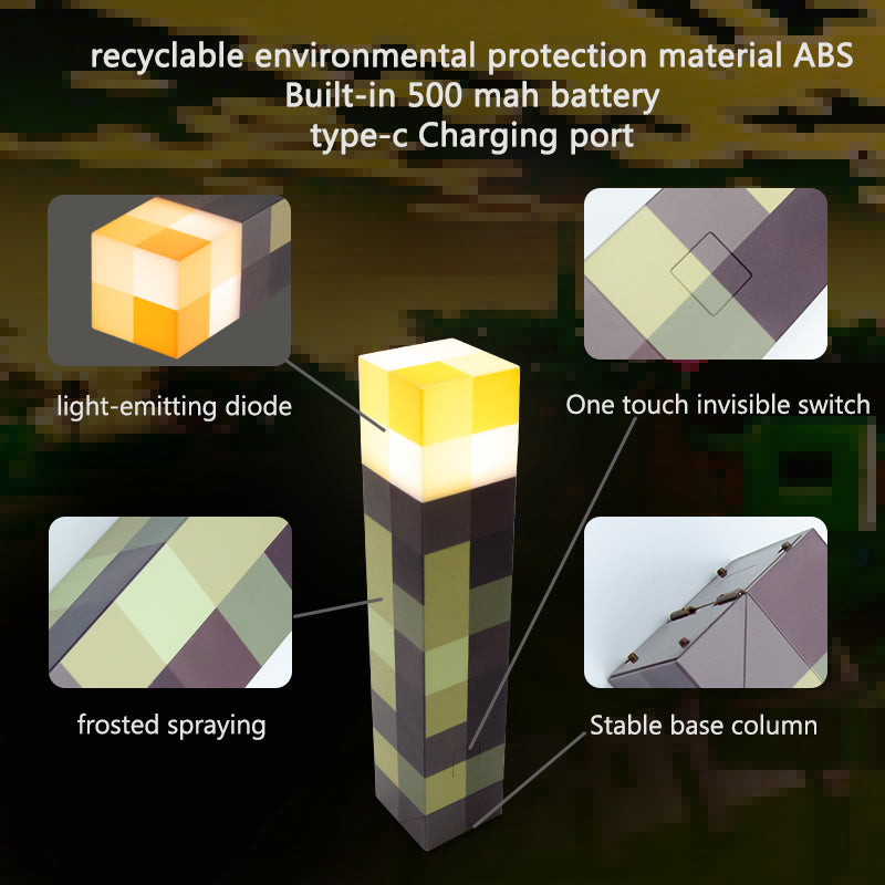 Pixel Torch Night Light – Game-Inspired, Adjustable Brightness & Sound-Activated, Wall or Base Mountable
