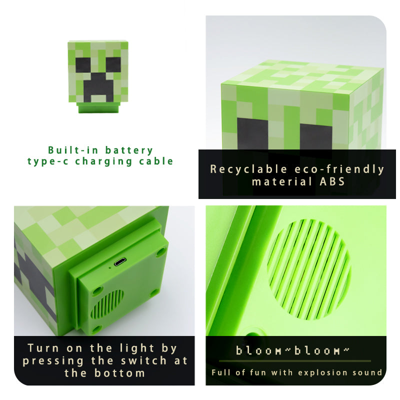 DIYCOM Pixel Style “Creeper” Night Light – Game-Inspired Lamp with LED Soft Glow, Explosion Sound & Push-Button Switch