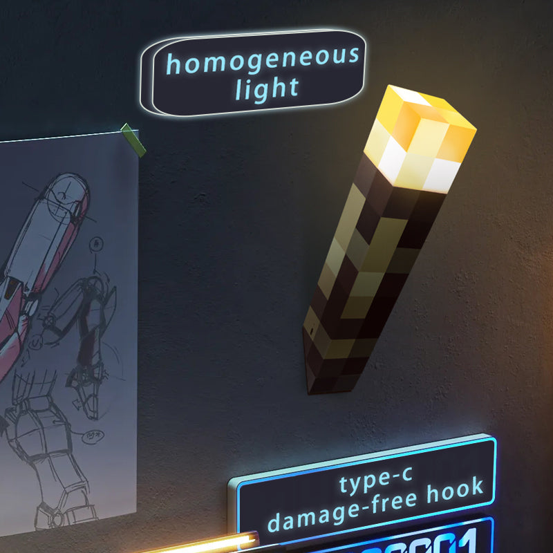 Pixel Torch Night Light – Game-Inspired, Adjustable Brightness & Sound-Activated, Wall or Base Mountable