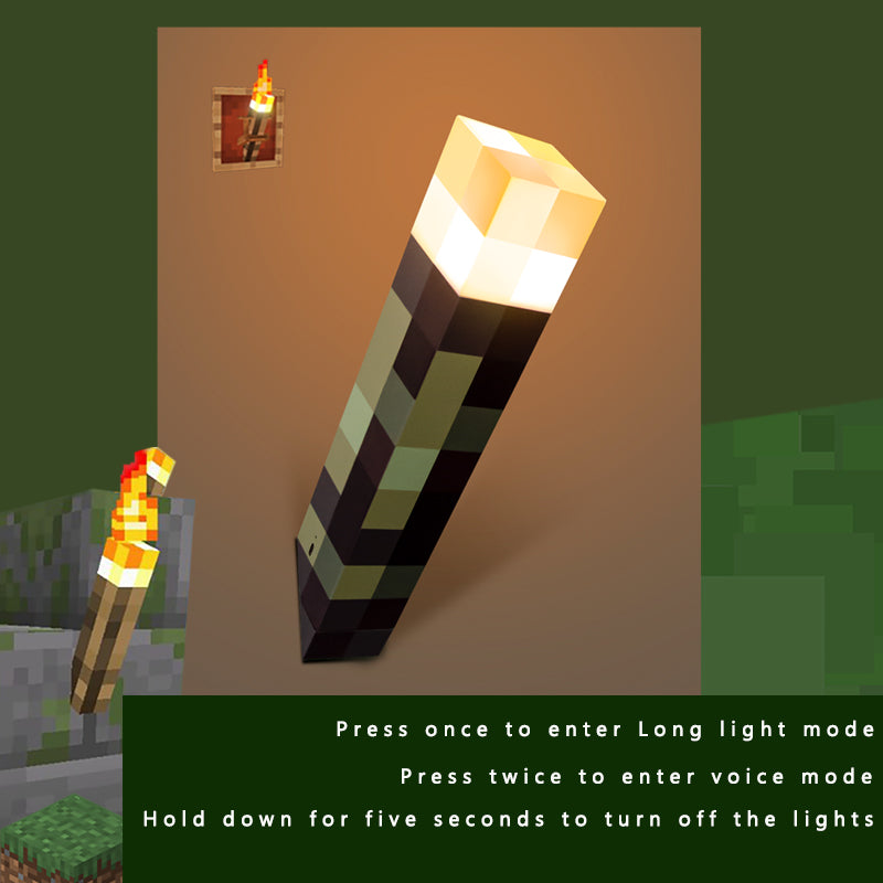Pixel Torch Night Light – Game-Inspired, Adjustable Brightness & Sound-Activated, Wall or Base Mountable