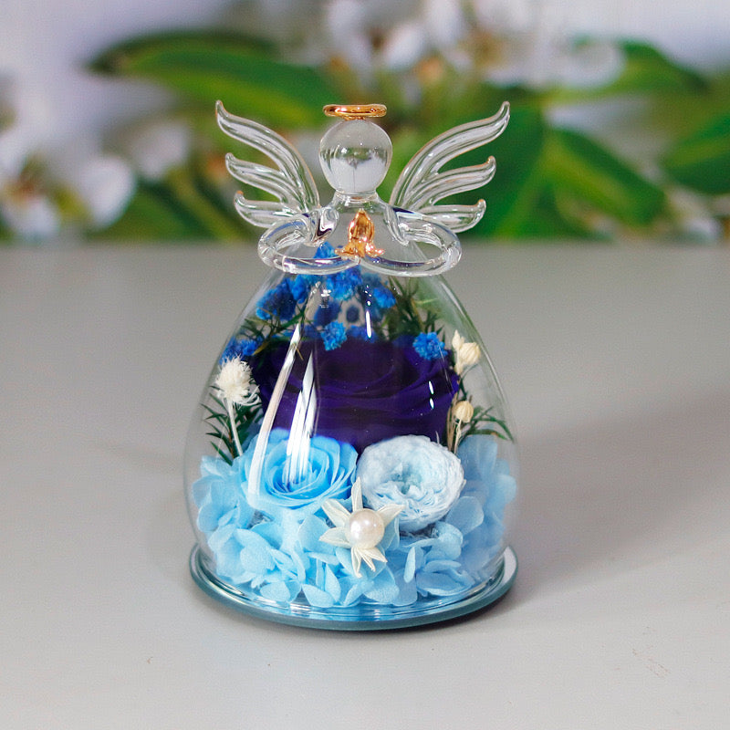 Preserved Rose Glass Flower Angel Figurine
