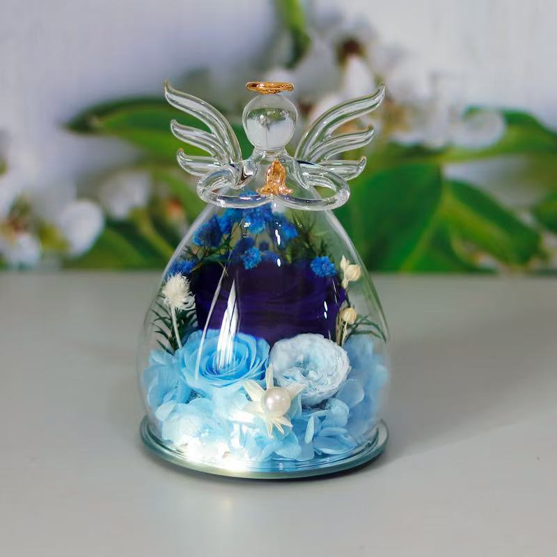 Preserved Rose Glass Flower Angel Figurine