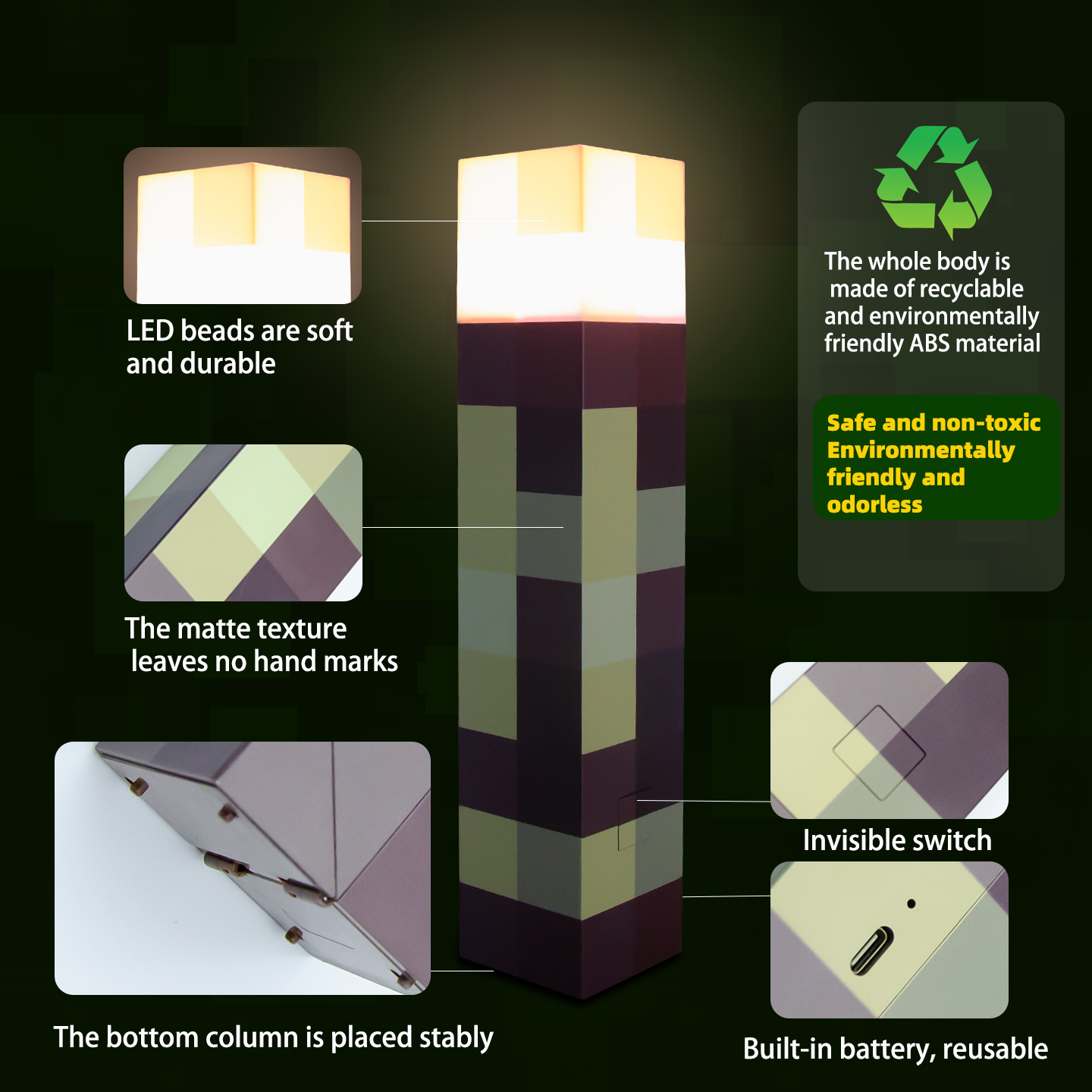 DIYCOM Seven-Color Pixel Night Light – Automatic & Manual Color Switching, Two Transformation Modes, Eco-Friendly & Safe