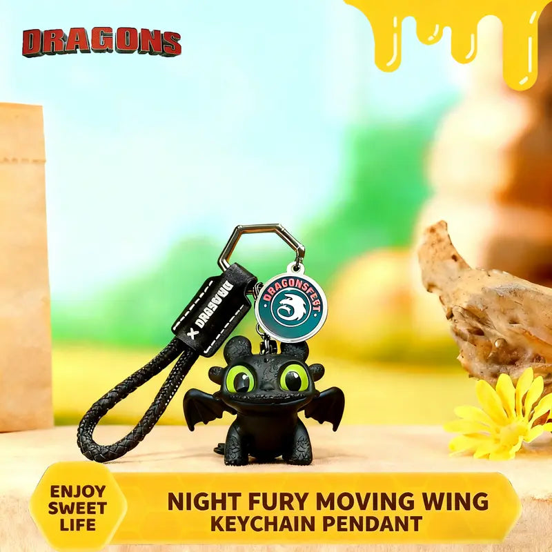 How to Train Your Dragon Night Fury Dragon Keychain Glow in the Dark Mini Dragon Pendant with Moving Wings