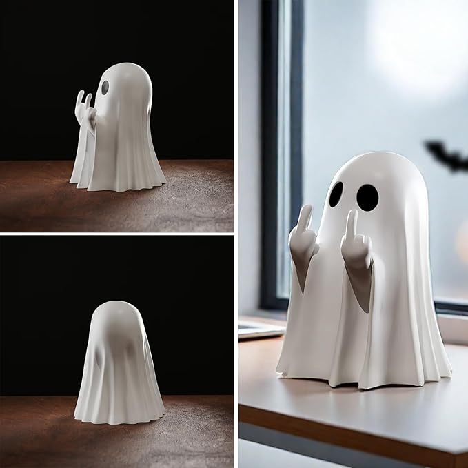 Halloween Ghost Figurine - Spooky Resin Ghost Statue, Cute Finger Ghost Ornaments