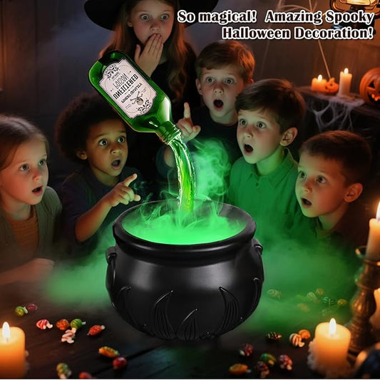Halloween Decorations Indoor - Cauldron Halloween Decor with Magic Floating Potion Bottles and Diffuser - Black Plastic Witches Bowl Hocus Pocus Party Decoration