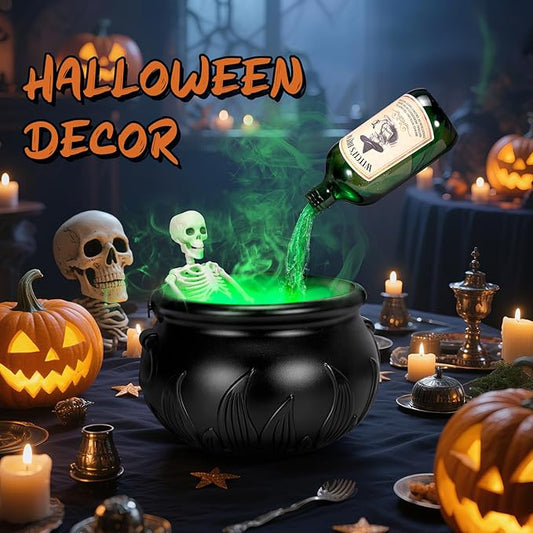 Halloween Decorations Indoor - Cauldron Halloween Decor with Magic Floating Potion Bottles and Diffuser - Black Plastic Witches Bowl Hocus Pocus Party Decoration