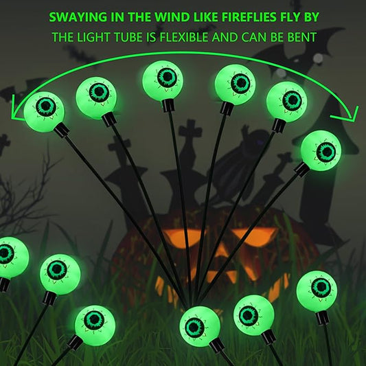 Dazzle Bright Halloween Decorations Outdoor,LED Solar Eyeball Pathway Lights, Scary Waterproof Solar Green Firefly Lights