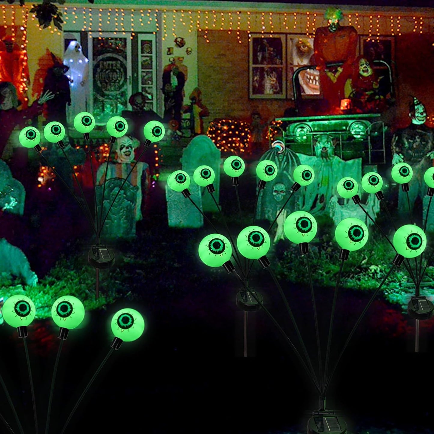 Dazzle Bright Halloween Decorations Outdoor,LED Solar Eyeball Pathway Lights, Scary Waterproof Solar Green Firefly Lights