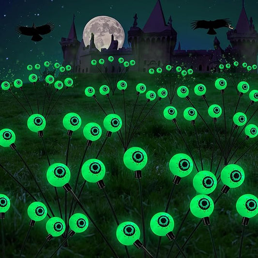 Dazzle Bright Halloween Decorations Outdoor,LED Solar Eyeball Pathway Lights, Scary Waterproof Solar Green Firefly Lights