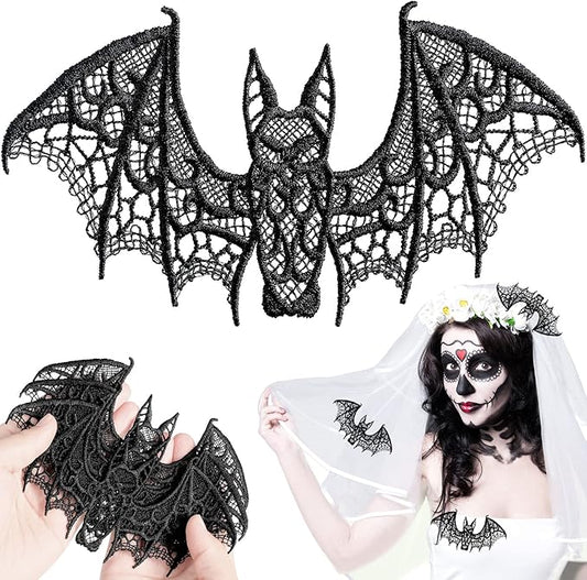 Hoteam Halloween Bats Decoration Lace Bat 3D Scary Bat Decor (12 Pieces,Black,White)